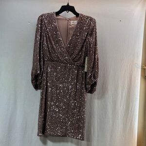 Eliza J Long Sleeve Sequin Dress in Sparkling mauve pink champagne lined dress